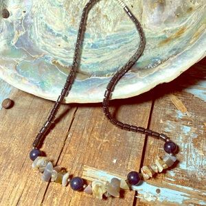 Boho Hematite, Lapis and Quartz Necklace